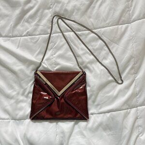 KOOBA Envelope Style Patent Leather‎ Clutch Crossbody Shoulder Chain Dark Red